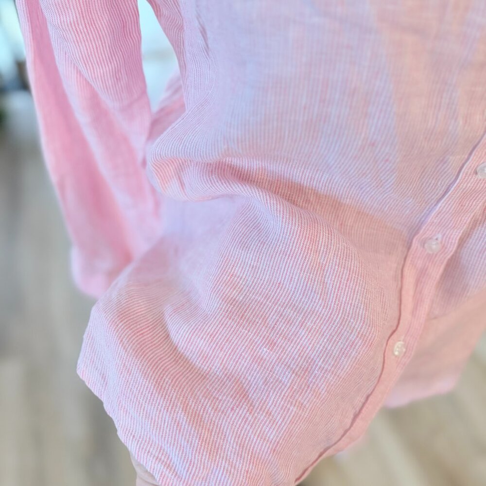Barbour Pink Linen Relaxed Fit Button Down Shirt Size 12 Large - Picture 9 of 11